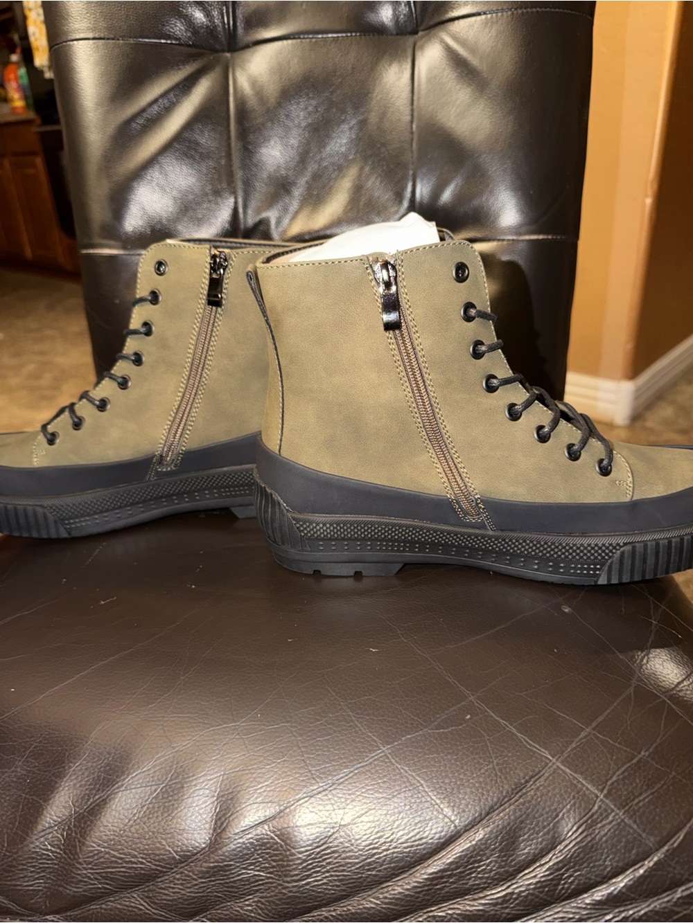 Men's Olive High-Top Zip & Lace Boots